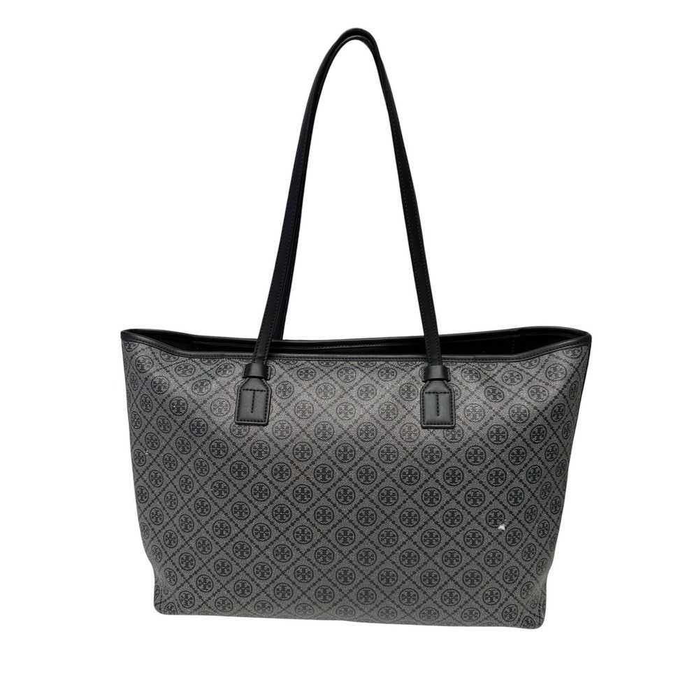 Tory Burch Gemini Link Tote Women Large Gray Black Monogram Zip Top Bag EUC - Picture 2 of 9